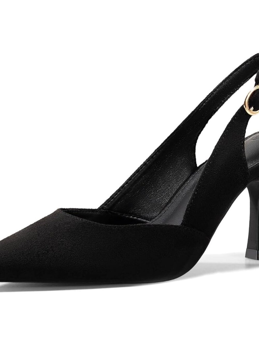 Women's Black Suede Slingback Kitten Heels Closed Pointed Toe Pumps Shoes